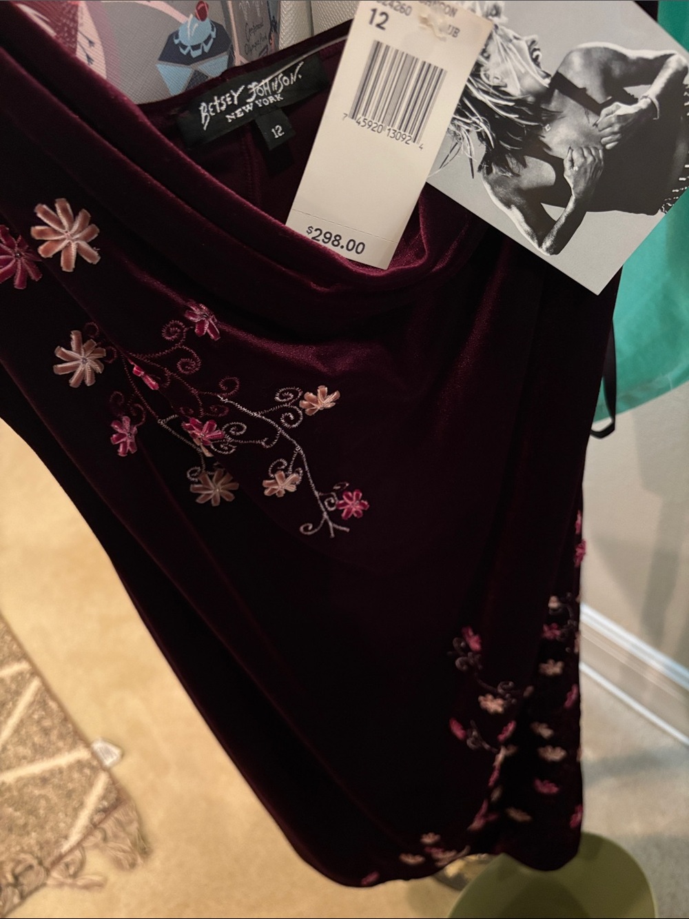Betsey Johnson Wine Burgundy Floral Embroidered Dress